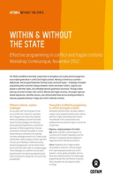 Within and Without the State: Effective programming in fragile and conflict affected contexts: Workshop Communique, November 2012