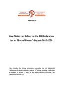 How States can deliver on the AU Declaration for an African Women’s Decade 2010-2020