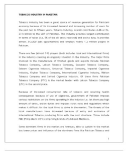 TOBACCO INDUSTRY IN PAKISTAN: Tobacco industry has been a great source ...